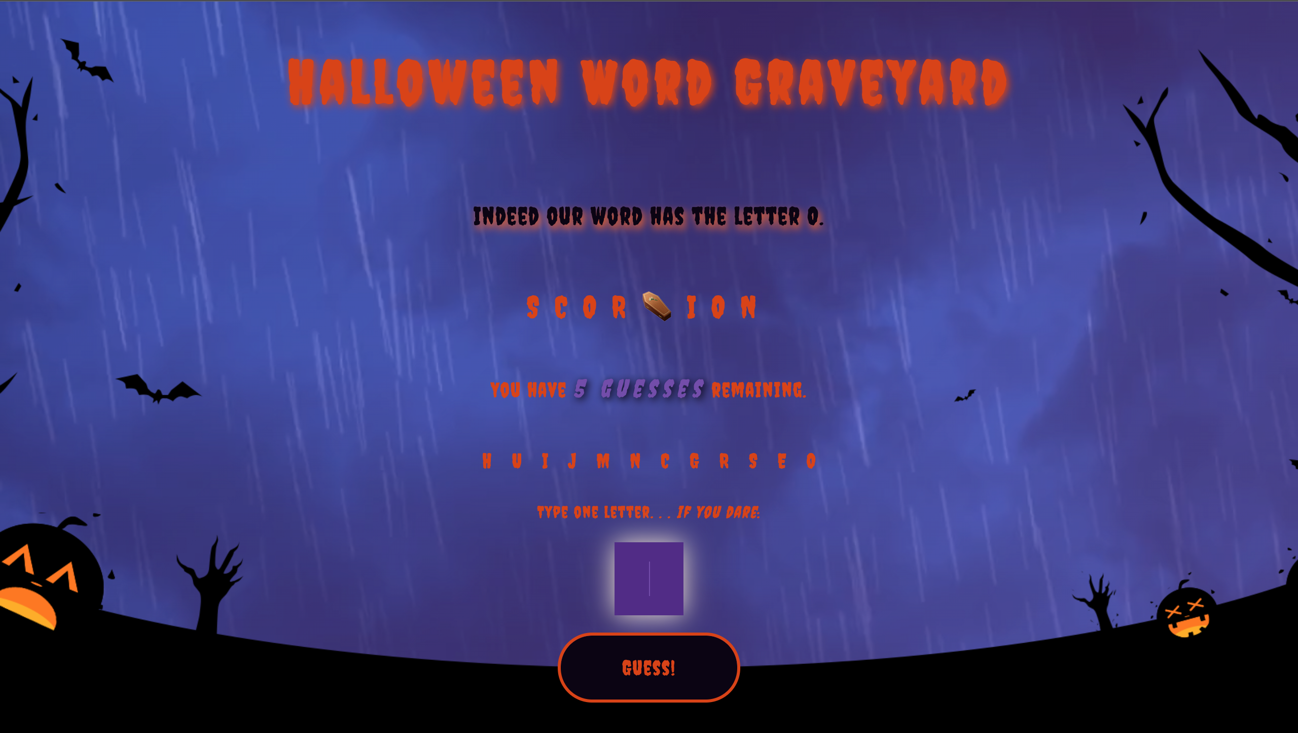 Screenshot of hallowen word guess site